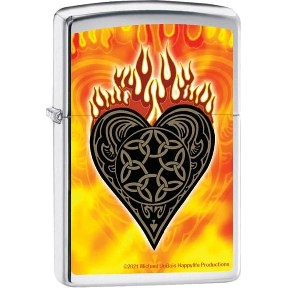 Celtic Flaming Heart by Mike Dubois - Street Chrome Zippo Lighter