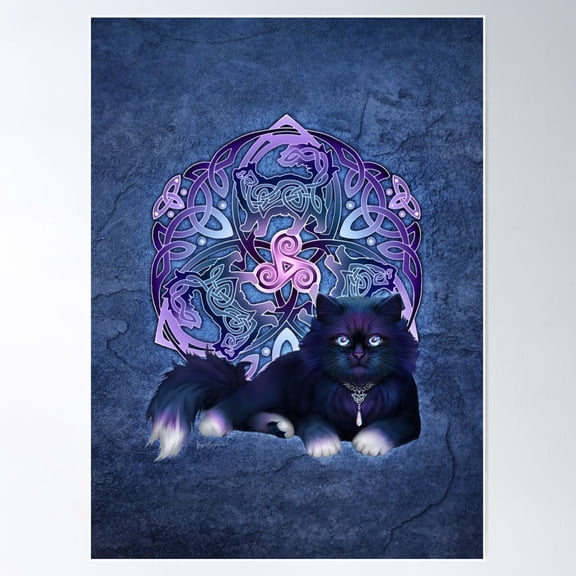 Celtic Fluffy Black Cat Poster Wall Art, Modern Wall Decor For Living Room Bedroom, 8x12 UNFRAMED