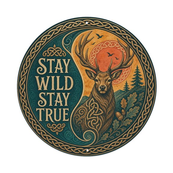 Celtic Forest Stag Bronze Wall Art Plaque Metal Tin Sign Plaque