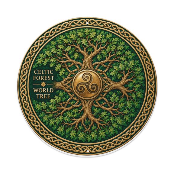 Celtic Forest World Tree Bronze Enamel Wall Plaque Metal Tin Sign Plaque
