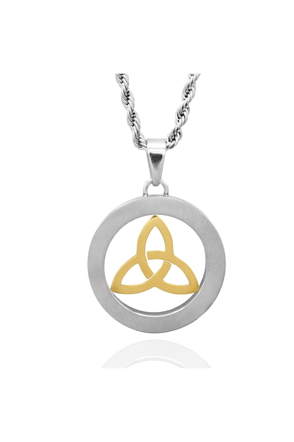 Celtic Gold Trinity Knot in Cirlcle Pendant Necklace Irish Traditional Jewelry for Women