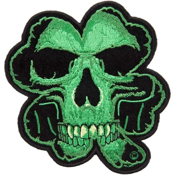 Celtic Green Clover Skull Patch, Small Size