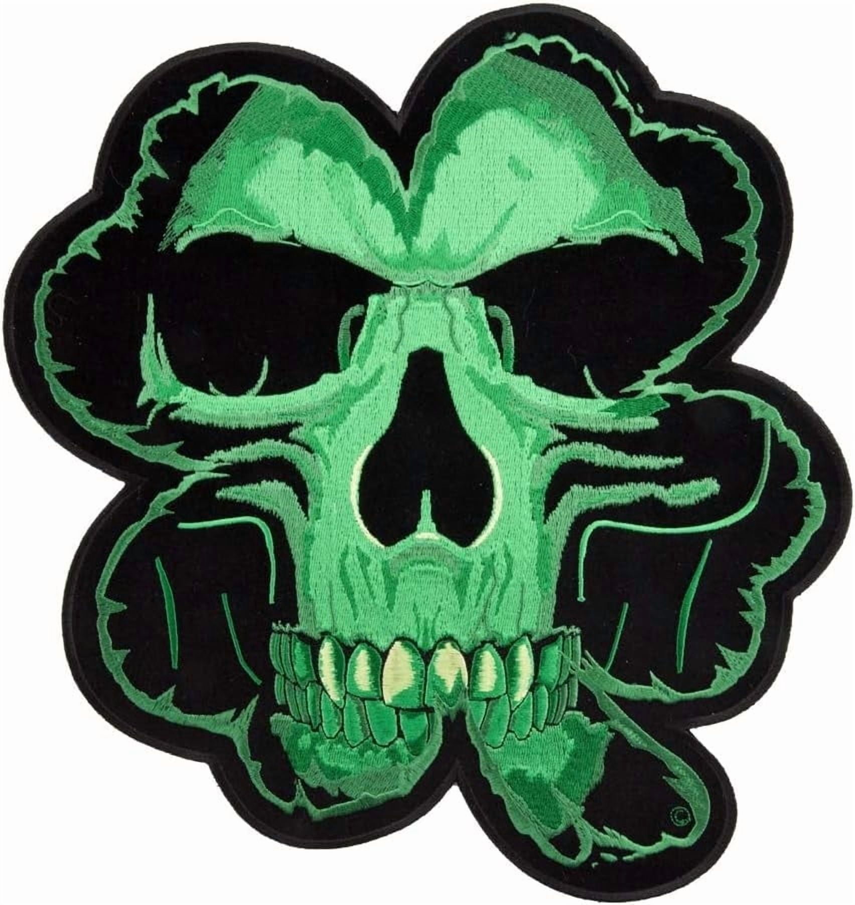Celtic Green Clover Skull Patch, X-Large Size