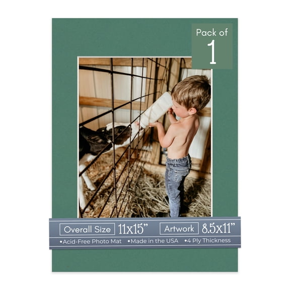 Celtic Green Picture Frame Mat for 11x15 Frames - Fits 8.5x11 Photos - 1 Mat