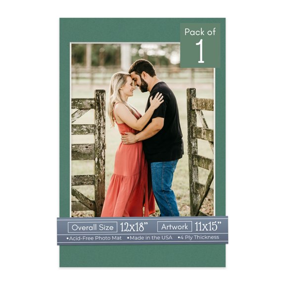 Celtic Green Picture Frame Mat for 12x18 Frames - Fits 11x15 Photos - 1 Mat