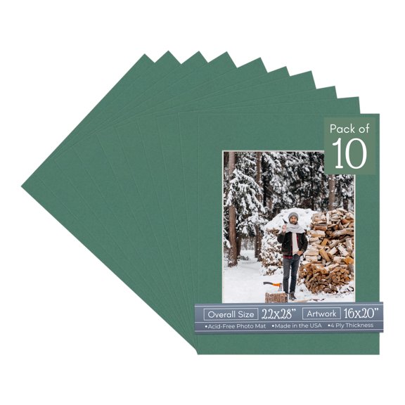 Celtic Green Picture Frame Mat for 22x28 Frames - Fits 16x20 Photos - 10 Mats