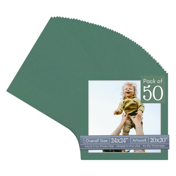 Celtic Green Picture Frame Mat for 24x24 Frames - Fits 20x20 Photos - 50 Mats