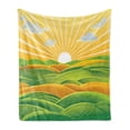 thumbnail image 1 of Celtic Green Soft Flannel Fleece Throw Blanket, Sun Going down over Valley Field Rural Landscape, Cozy Plush for Indoor and Outdoor Use, 70" x 90", Lime Green Amber, by Ambesonne, 1 of 5