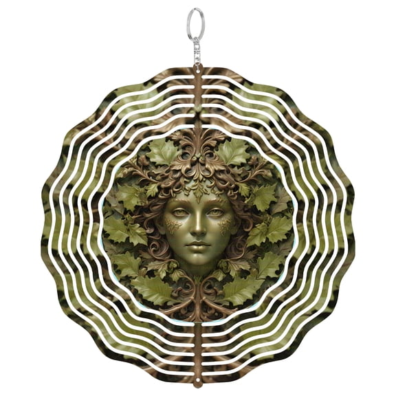 Celtic Green Woman Goddess 3D Wind Spinner Kinetic Yard Art Stainless Steel Garden Decor Round