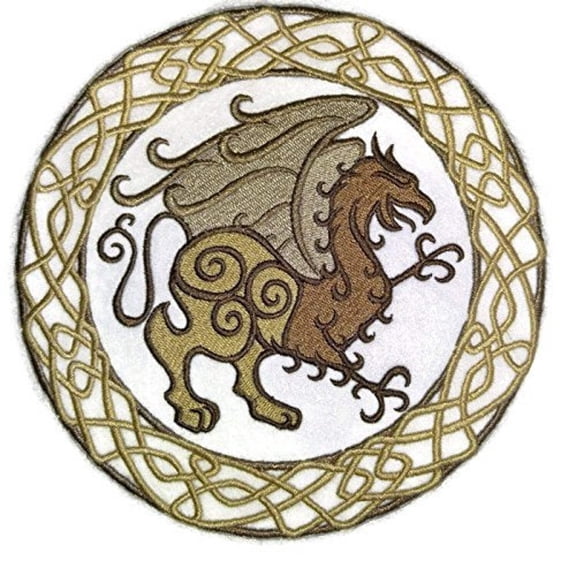 Celtic Gryphon dragon Circle Embroidery Iron On/Sew Patch [6.87" X 6.87"]