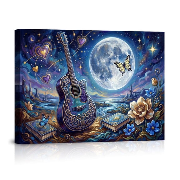 Celtic Guitar Moon Fantasy Butterfly Wall Canvas