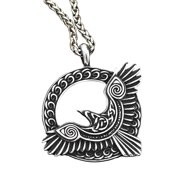Celtic Hawk Necklace Silver Stainless Steel Raven Falcon Pendant Unisex Fantasy Forge Jewelry
