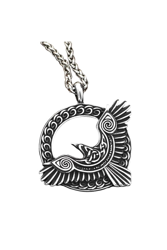 Celtic Hawk Necklace Silver Stainless Steel Raven Falcon Pendant Unisex Fantasy Forge Jewelry