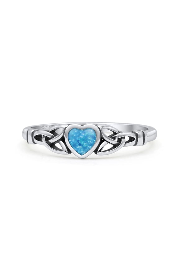 Celtic Heart Oxidized Ring Ring Lab Created Opal 925 Sterling Silver Size 10