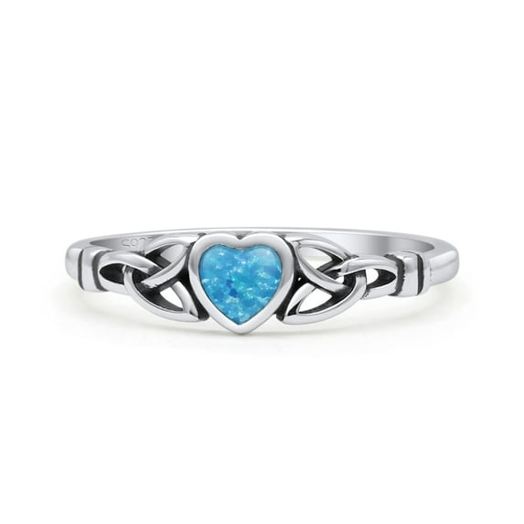 Celtic Heart Oxidized Ring Ring Lab Created Opal 925 Sterling Silver Size 6