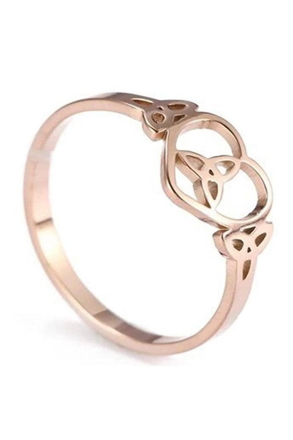 Celtic Heart Ring Womens Rose Gold Stainless Steel Trinity Knot Band Fantasy Forge Jewelry