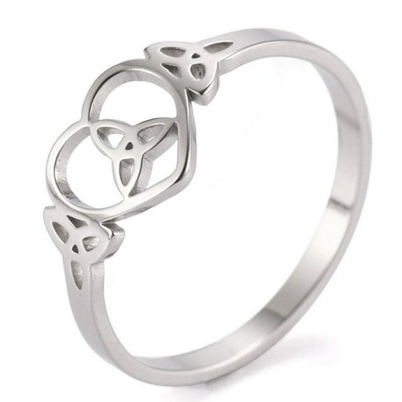 Celtic Heart Ring Womens Silver 316L Stainless Steel Trinity Knot Band Fantasy Forge Jewelry