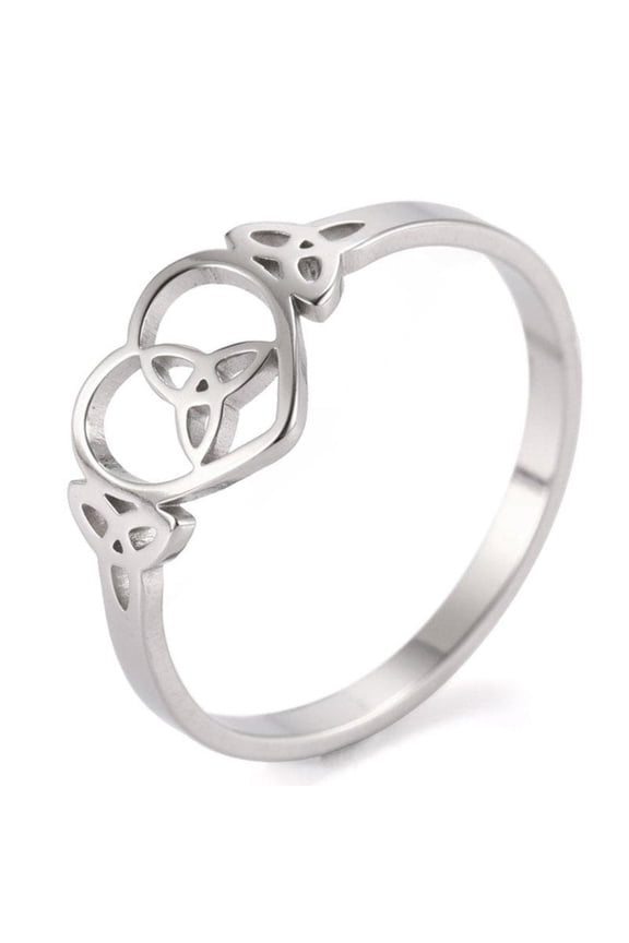 Celtic Heart Ring Womens Silver 316L Stainless Steel Trinity Knot Band Fantasy Forge Jewelry