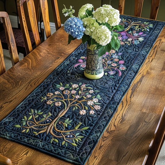 Celtic Heritage Tree Quilted Dining Table Runner, Farmhouse Kitchen and Holiday Table Decoration