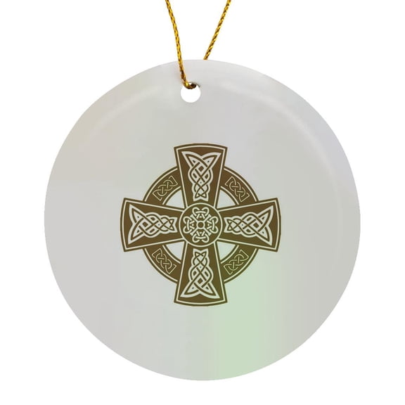 3drose, Celtic High Cross Decorative Knotwork Isolated on White, Circle Porcelain Ornament