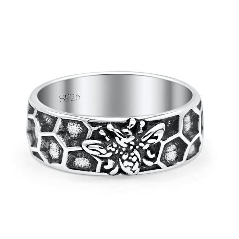 Celtic Honey Bee Comb Design Oxidized Band Ring Solid 925 Sterling