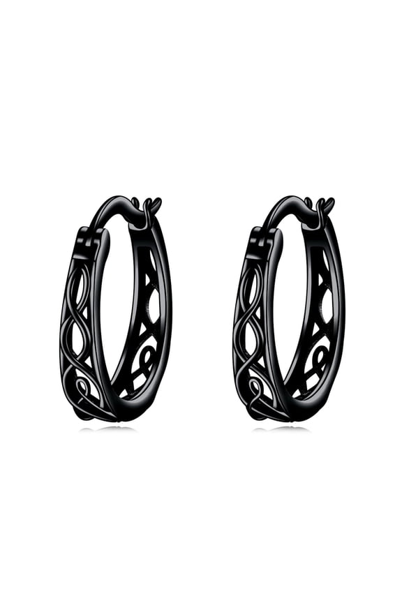Celtic Hoop Earrings Sterling Silver Celtic Knot Black Small Huggie Earrings Irish Jewelry for Women