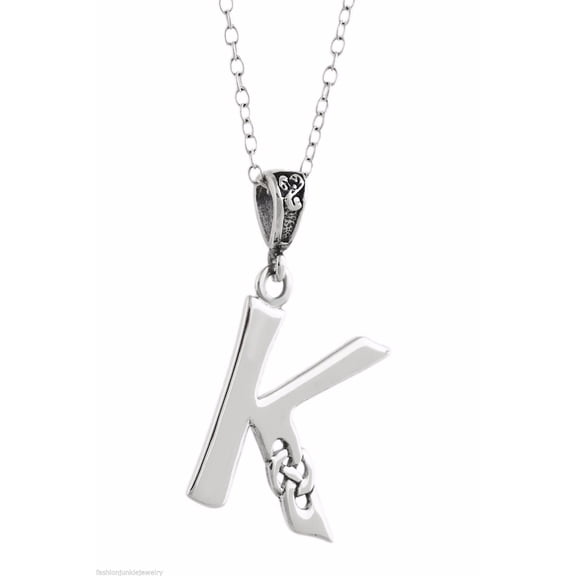 Celtic Initial Letter K Pendant Necklace - 925 Sterling Silver - Celtic Knot Initial