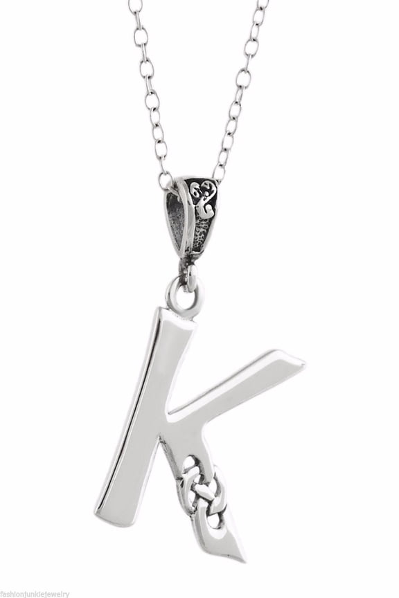 Celtic Initial Letter K Pendant Necklace - 925 Sterling Silver - Celtic Knot Initial
