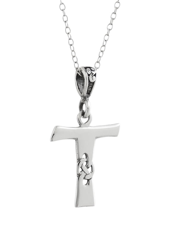 Celtic Initial Letter T Pendant Necklace - 925 Sterling Silver - Celtic Knot Initial