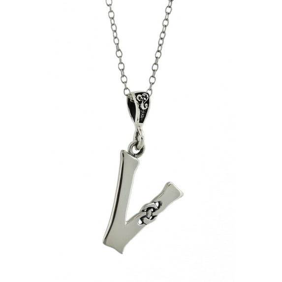 Celtic Initial Letter V Pendant Necklace - 925 Sterling Silver - Celtic Knot Initial