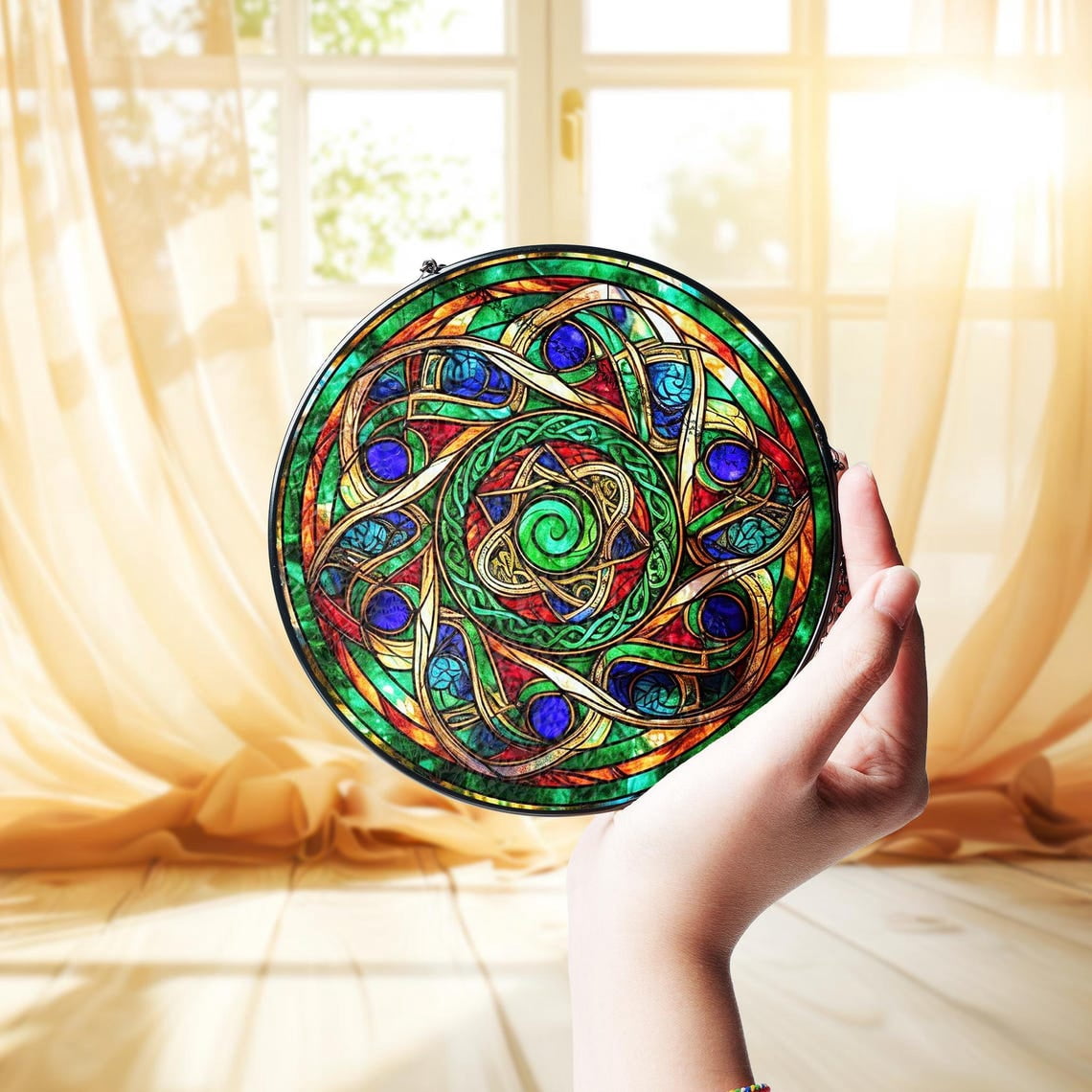 Celtic Inspired Flower GLASS Suncatcher, Celtic Style Art, Celtic Knot ...