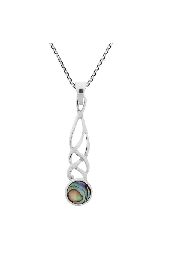 Celtic Intertwined Rainbow Abalone Shell Drop Sterling Silver Necklace