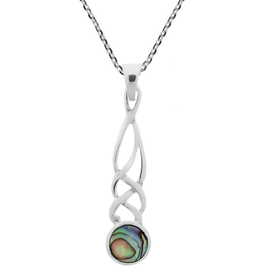 Celtic Intertwined Rainbow Abalone Shell Drop Sterling Silver Necklace