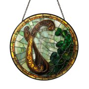 Celtic Irish Harp Stained Glass Suncatcher, St. Patrick s Day Theme, Window Decor with Shamrocks, Unique Home Accent Gift