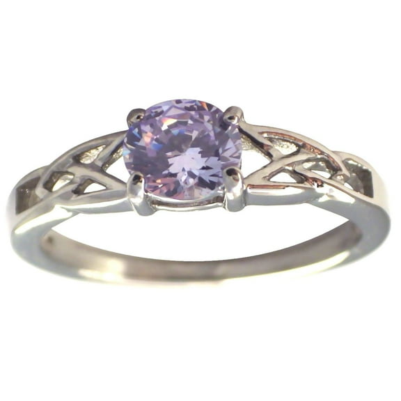 Celtic June Birthstone Ring Purple Cubic Zirconia Stainless Steel Band Fantasy Forge Jewelry