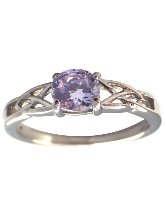 Celtic June Birthstone Ring Purple Cubic Zirconia Stainless Steel Band Fantasy Forge Jewelry