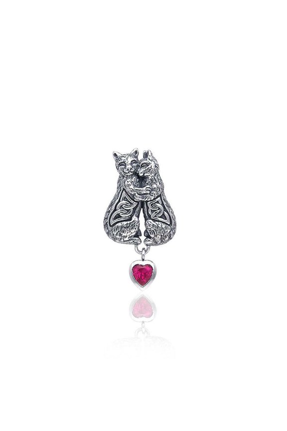 Celtic Kitty Cat 925 Sterling Silver Created Ruby Pendant Pet Animal Jewelry