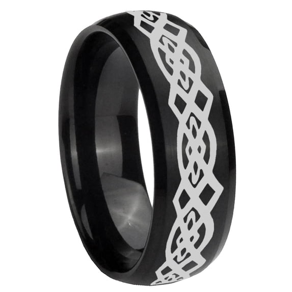 Celtic Knot 8MM Dome Brush Black Polish Edge Tungsten Men Ring
