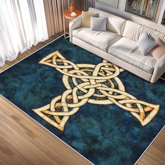 Celtic Knot Area Rugs, Christian Cross Pattern Carpet, Washable Non Slip Low Pile Soft Rug for Living Room Bedroom Decor Mat 2x3ft