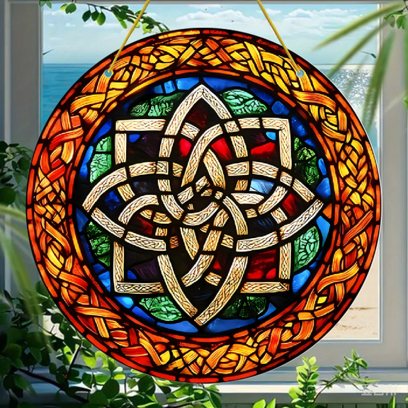 Celtic Knot Art Sign, Round 8" Acrylic Suncatcher, Faux Stained Glass Style, Perfect Gift For Celtic Culture Fans, Ideal For Home, Garden, Yard, Bedroom, Window, Patio, Balcony,1pc, 2D Flat