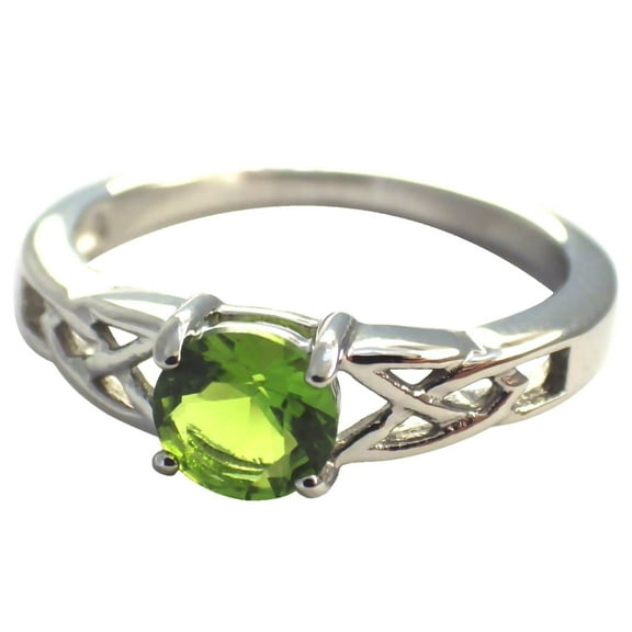 August Birthstone Ring Womens Peridot Green Cubic Zirconia Celtic Solitaire Band Fantasy Forge Jewelry
