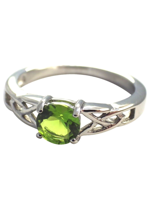 August Birthstone Ring Womens Peridot Green Cubic Zirconia Celtic Solitaire Band Fantasy Forge Jewelry