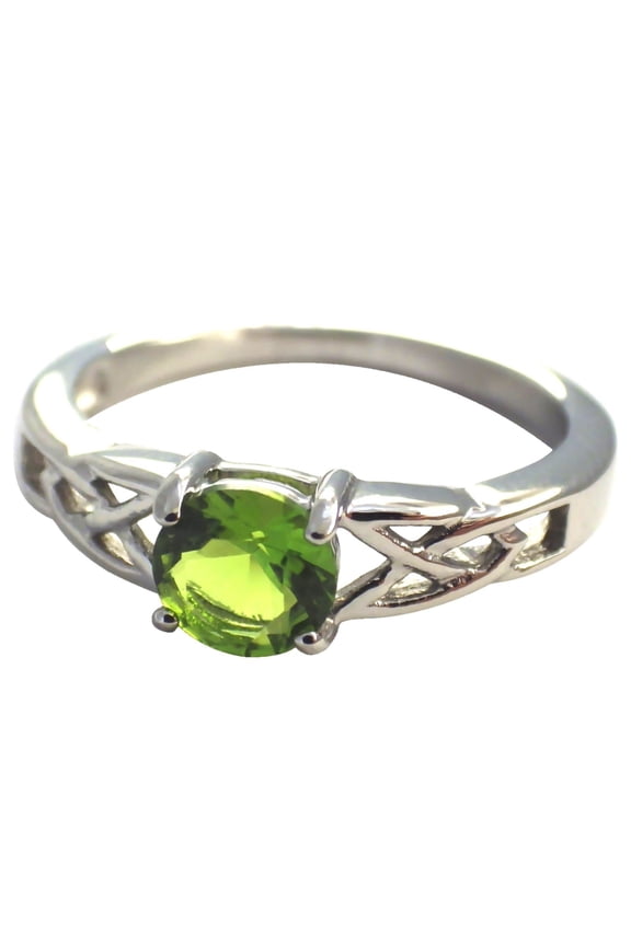 August Birthstone Ring Womens Peridot Green Cubic Zirconia Celtic Solitaire Band Fantasy Forge Jewelry