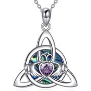 Celtic Knot Birthstone Necklace for Women, S925 Sterling Silver Colored Gemstone Trinity Love Knot Pendant with Claddagh Triquetr Birthday Anniversary Irish Jewelry Gifts for Her
