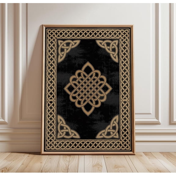Celtic Knot Black Gold Pattern Medieval Decorative Wall Art Unframed Paper Print