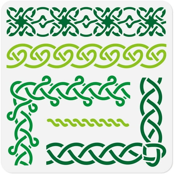 Celtic Knot Border Stencil for Painting 11.8"x11.8" Reusable Plastic Traditional Irish Stencil Drawing Template DIY Craft Paint Template for Wall Home Decor Wood Burning Card Journal Paper for DIY
