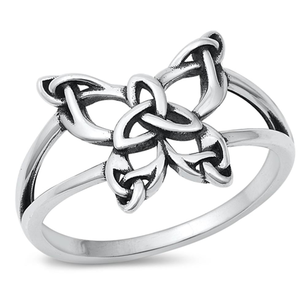 Sterling Silver Celtic Knot Butterfly Ring - Dainty S925 Silver Ring With Rhinestones For Women