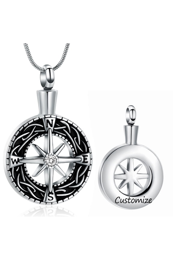 Celtic Knot Compass Urn Necklace for Ashes Vintage Cremation Pendant Stainless Steel Memorial Urn Jewelry Keepsake Holder Necklace