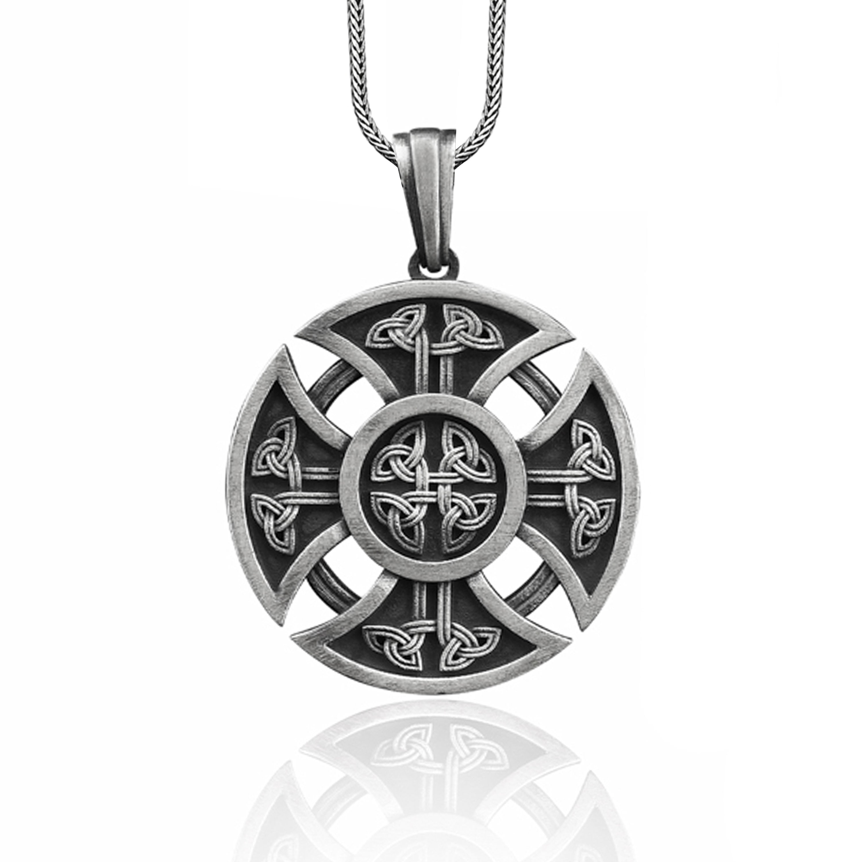 Celtic Knot Cross Handmade Sterling Silver Men Charm Necklace
