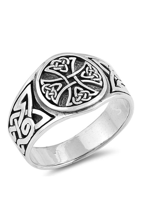 Celtic Knot Cross Wide Large Class Ring ( Sizes 7 8 9 10 11 12 13 ) New .925 Sterling Silver Band Rings (Size 10)